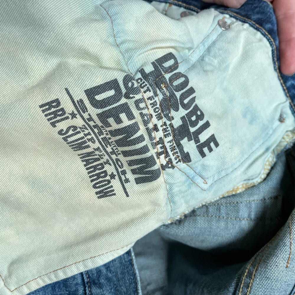 RRL Double RL Slim Narrow Jeans 42x28 (40x32 Tag) Blue Stretch Denim Hemmed - Picture 10 of 12